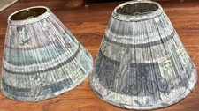 2 Bell Lamp Shade Shades Set Blue Rose Aztec Design Pleated 10” H, 5” Top, 14” W