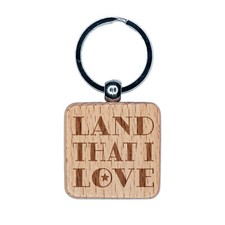 Land That I Love Patriotic USA Engraved Wood Square Keychain Tag Charm