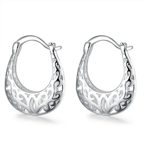 New 925 Sterling Silver Filled Women 26mm Filigree Flower Hoop Earrings Vintage - Picture 2 of 3