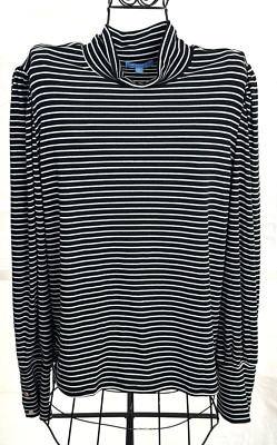 Draper James RSVP Black/White Striped Mock Turtleneck Shirt Size XXL Stretch