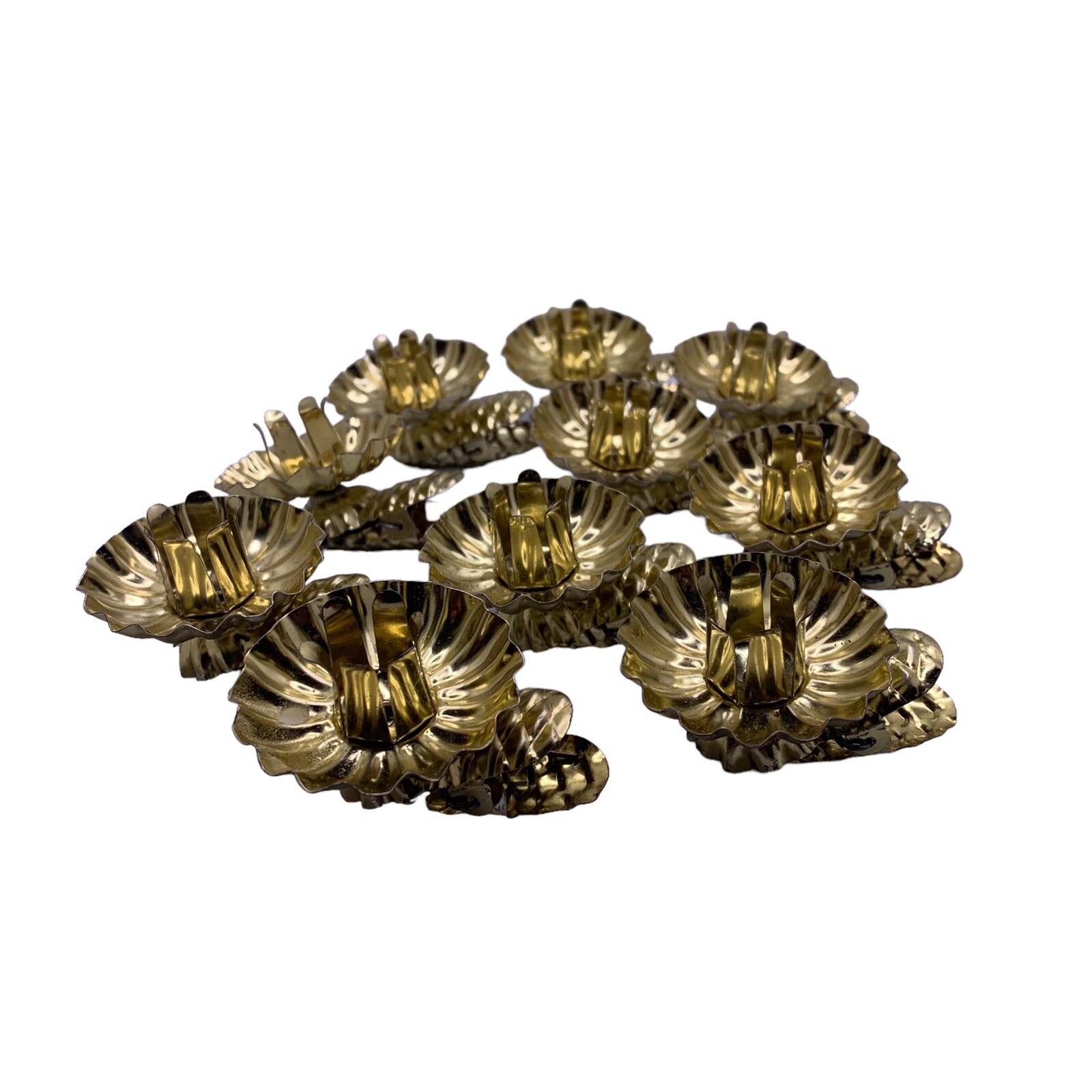 10 Vintage Candle Clip Christmas Tree Light Reflectors Gold Metal Pine