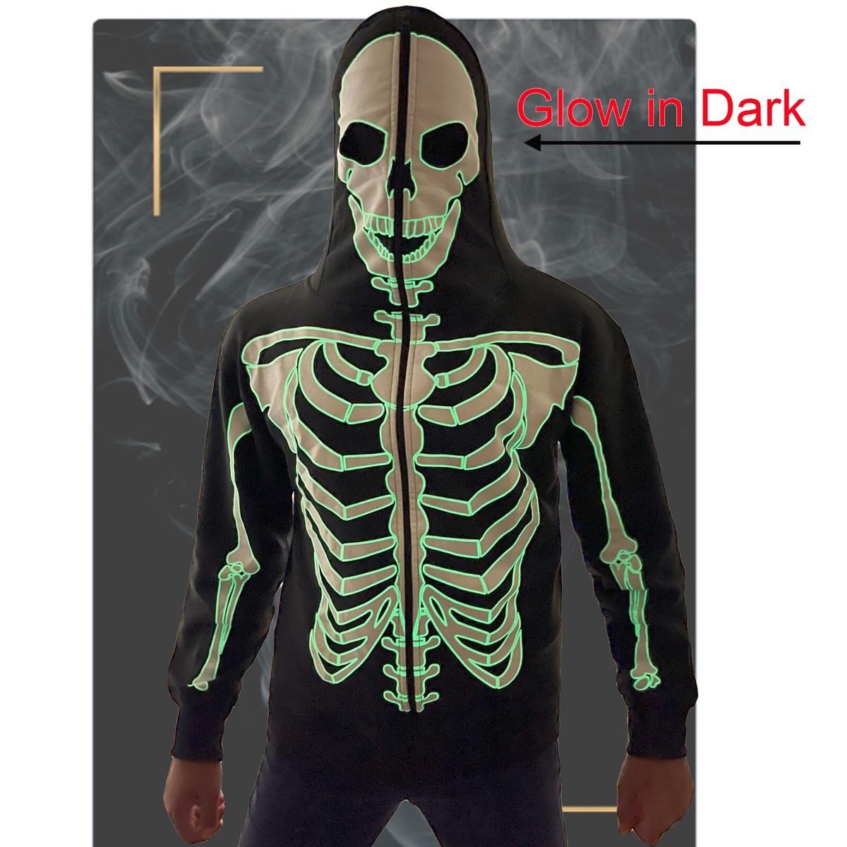 Men's Glow in The Dark Skeleton Hoodie Full Face Mask Zip Up