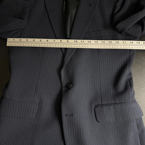 Custom Tailored Men's Suit 38R Blue Stripe Three-Piece 31W Vintage Great Gatby - Picture 10 of 14