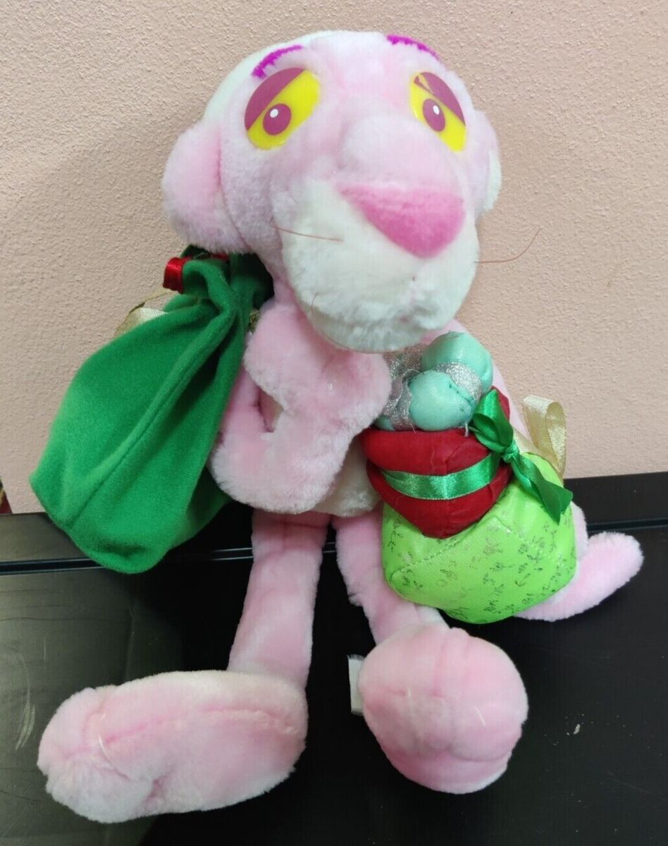 Vintage Pink Panther plush stuffed toy w/Santa bag hat presents Christmas Vintage Pink Panther plush stuffed toy w/Santa bag hat presents Christmas