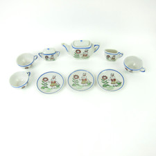 Vintage Mini Porcelain Tea Set 11 pc Bunny Rabbit Flowers Anthropomorphic Japan