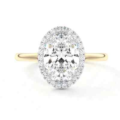 3.75 TCW Oval Moissanite Halo Proposal Engagement Ring 14k Two-Tone Gold Plated
