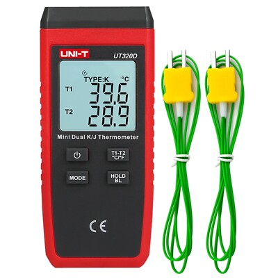 UT320D Thermometer 2 Kanal Kontaktthermometer Temperaturmessgerät  Sonde Typ K J