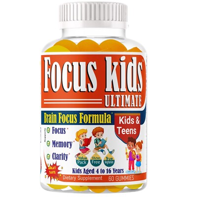 Kids Focus & Memory Gummies Omega 3 DHA Brain Booster Attention Support 60Gummy