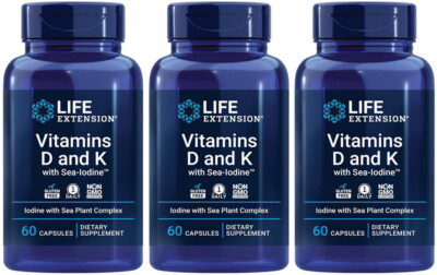 VITAMINS D and K with SEA IODINE BONE THYROID ARTERIAL 180 Caps LIFE EXTENSION