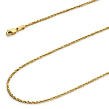 Wellingsale 14k Yellow Gold Solid 2mm Solid Rope Chain Necklace