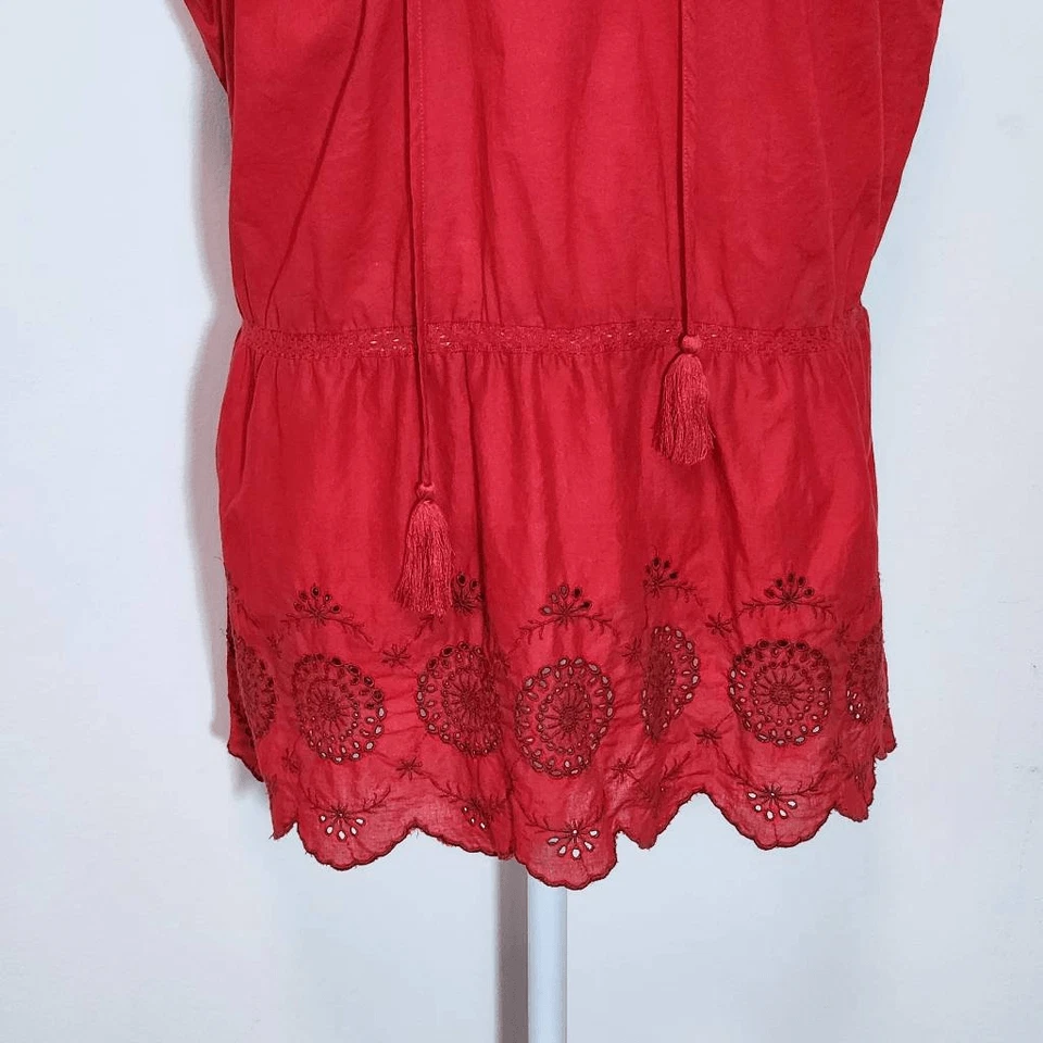 St. John's Bay Red Sleeveless Cotton Blouse with Eyelet Embroidery Size XL - Image 4 of 4