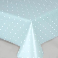 PLAIN DOTTY SPOTS DUCK EGG BLUE WHITE POLKA DOTS PVC PLASTIC VINYL TABLE CLOTH