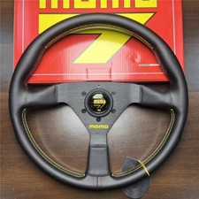Momo Veloce Racing 350mm Genuine Leather Sport Steering Wheel Yellow Button