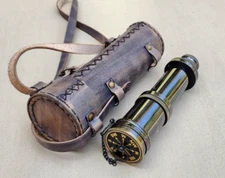 Antique Style Brass Telescope with Leather Case - Vintage Nautical Décor
