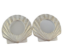 2 Clam Shell Accent Mirrors White Textured Ce...