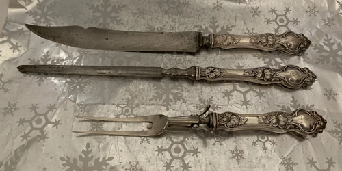 ❤️Wallace Violet Sterling Silver Handles Steel Blades 3 Pc Carving Set W/ Mono
