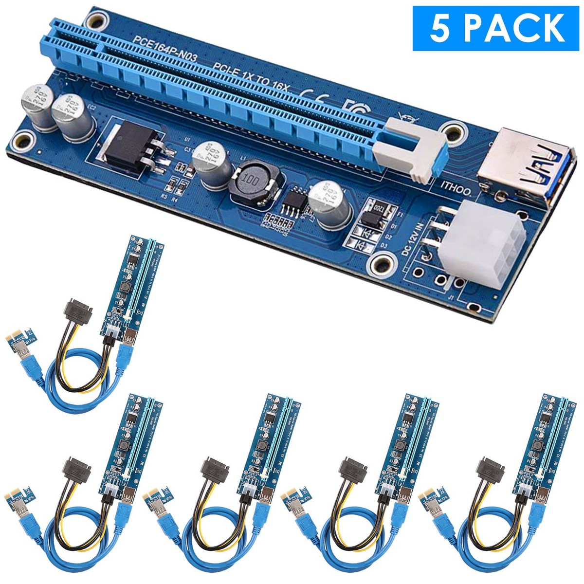 Akozon Carte Riser PCIE 1X à 16X 2 pièces PCIE 1X à 16X Riser Card Bon