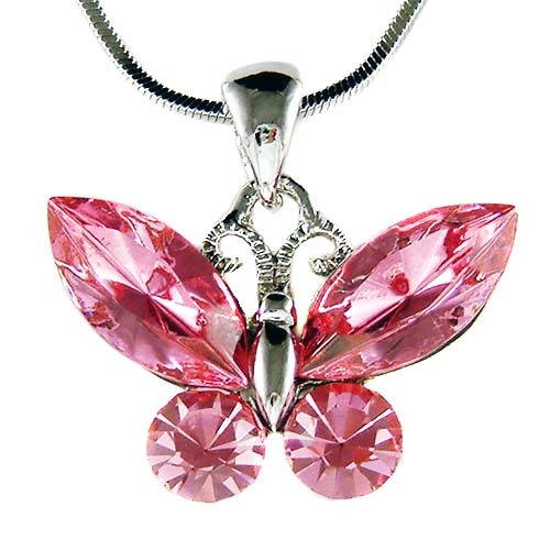Collier Papillon En Cristal Rose - Bijou Fantaisie Pour Mariage Ou Soirée - P398 - Neuf Avec étiquettes