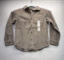 Boy s Cat Jack Beige Button Down Brushed Flannel Shirt S NEW