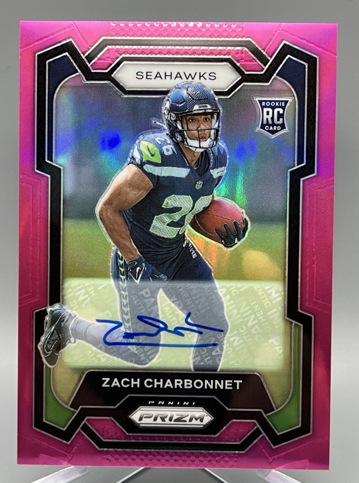 Zach Charbonnet Auto Seattle Seahawks 2023 Panini Prizm #392 Pink Prizm Rookie