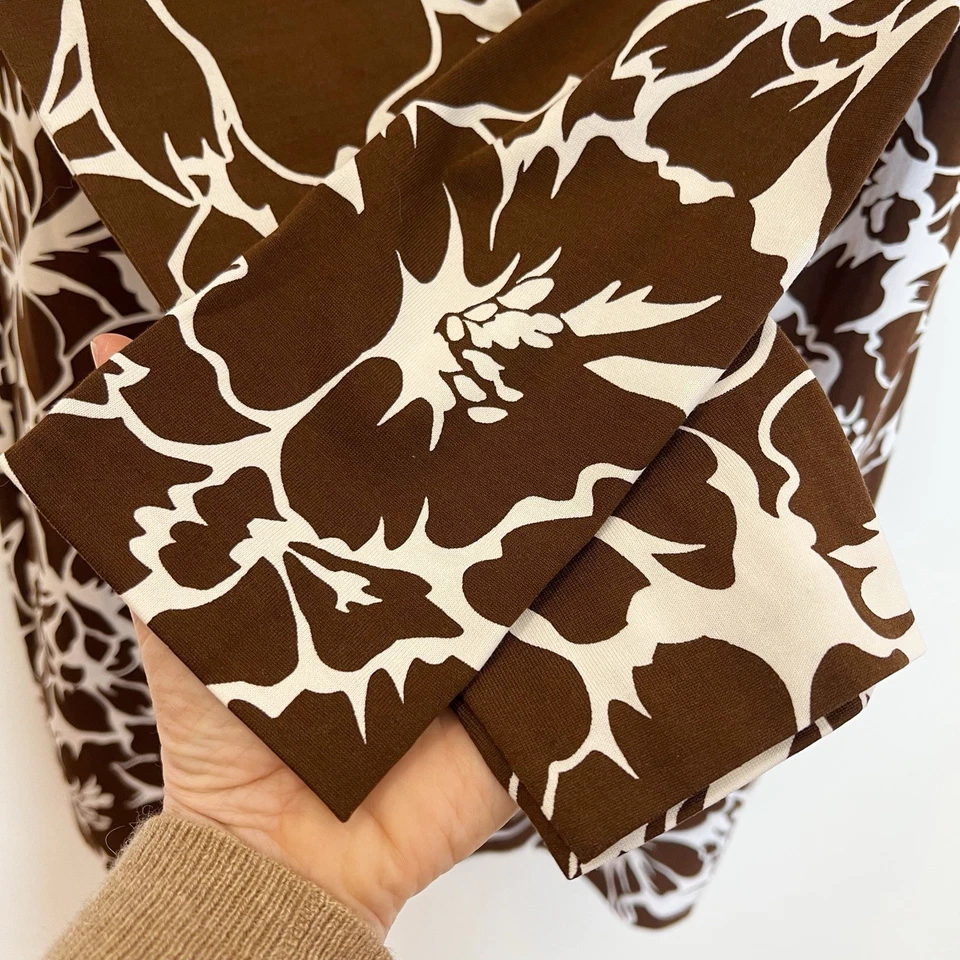 Diane Von Furstenberg Dress 14 Brown White Reina Floral Long Sleeve Mini Stretch - Image 4 of 4