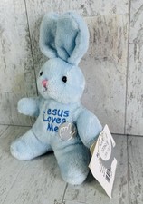 Dan Dee Musical Plush Stuffed Bunny Rabbit Blue Sings Jesus Loves Me Easter 8”