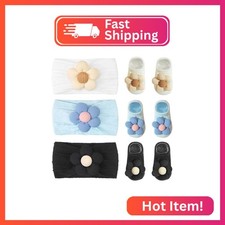 C LLOT Baby Girl Headband and Socks, Non-Slip Floral Socks and Soft Floral Nylon