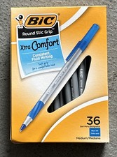 BIC Round Stic Grip Xtra Life Ball Pen, Medium Point 1.2mm , Blue, 36-Count