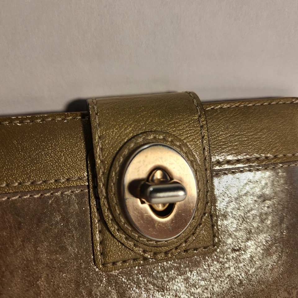 Coach Turn-lock Tan Gold Metallic Patent Leather Wallet - Pink inside - Image 3 of 4