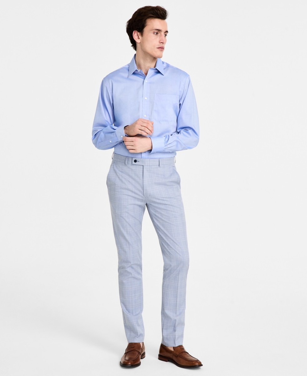 Calvin Klein Mens Slim fit Dress Pants 34 / 30 Light Blue Plaid Stretch |  eBay