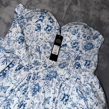 Fashion Nova Always Delicate Strapless Midi Dress White/Blue Toile Floral XL