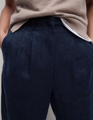 Marks & Spencer Damen Leinen Tapered Hose in Marine - M&S