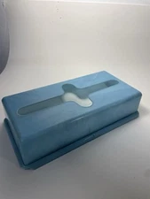 Vtg Light Blue Marble MCM Acrylic Plastic Lucite Tissue Kleenex Box Holder 60s