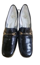 Vintage Selby Fifth Avenue Black Leather Horsebit Loafers Heels Women's 8A