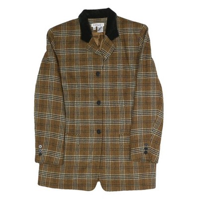 CHAUS Damen Brown & Weiß Kariert Klassisch JACKE S Polyester Mischung Knopf