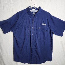 Magellan Outdoors Pro Fishing Shirt Short Sleeve Sz L Button Up Dark Blue
