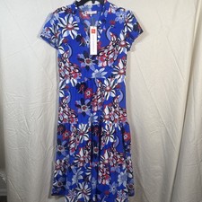 Jude Connally Size XS Blue Floral Peacock Tiered Dress Short Sleeve V-Neck NWT