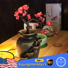 Flower Vase Waterfall Fountain Tabletop Indoor FengShui Water Fountain Decor USA