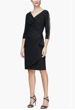 Alex Evenings Embellished Surplice Neck Sheath Cocktail Dress Black Size 8