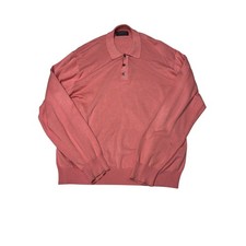 VTG Brooks Brothers Mens Coral Pink 100 Cotton Long Sleeve Polo Sweater Large