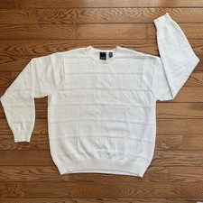 Arrow USA White Pullover Sweater 100 Cotton Men's XL Crew Neck Long Sleeve Knit