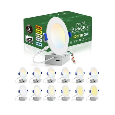 zouzai 12 Pack 4 Inch 5CCT Ultra-Thin LED Recessed Ceiling Light with Junctio...