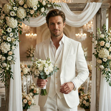 Men's White Cotton Linen Suit 3 Piece Set  Wedding Groom Party Wear Suit