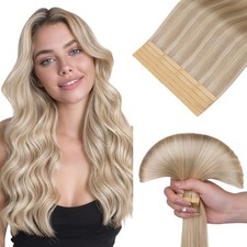 HOTBANANA Tape in Hair Extensions 16 Inch 20pcs 50g Icy Blonde Highlighted Plati