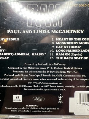 Ram by Linda McCartney/Paul McCartney (CD, May-1993, DCC Compact