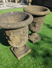 Pair Italian Style Stone Urns Classical Figure Decor - Delivery Available 0034