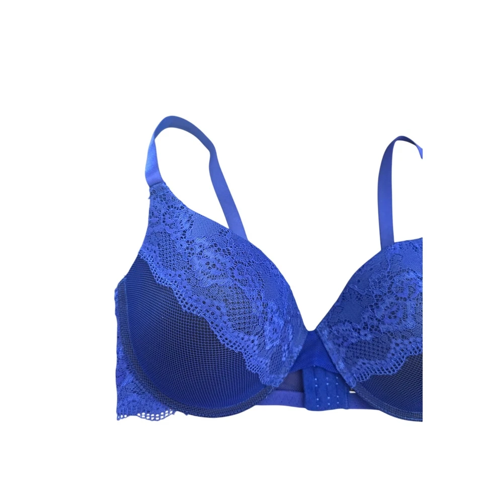 Sujetador push up de encaje Rampage Micro Fishnet 40D para mujer con aros azul nuevo con etiquetas Foto 3 de 4