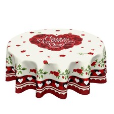 Happy Valentine's Day Round Tablecloth 60 Inch Red Rose Love Heart Table Clot...