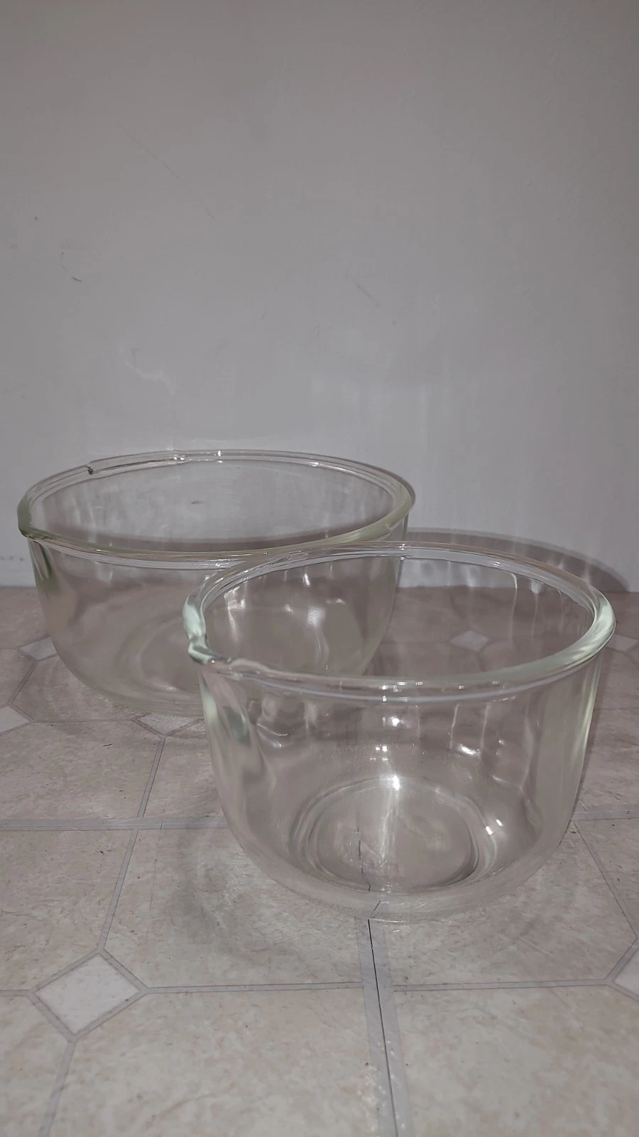 Original Sunbeam Mixmaster 1-7A Clear Glass Mixing Bowls Set Fire King VGUC