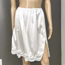 Vintage Adonna Half Slip Skirt White Size Large USA Made Slit Scalloped Lace